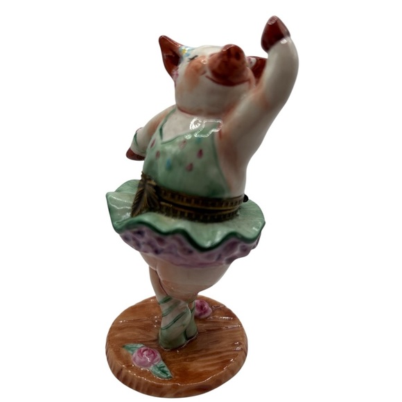 Trinket Box Dancing Pig Ballerina Hinged vintage Studio USA Porcelain. Perfect - Picture 8 of 9